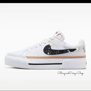 Bling Nike Swarovski Women's Court Legacy Lift White Sneaker Shoe with Crystals
